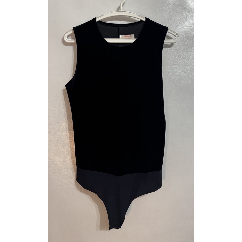 Commando Large Velvet Bodysuit Thong Black Sleeveless Round Neck Stretch